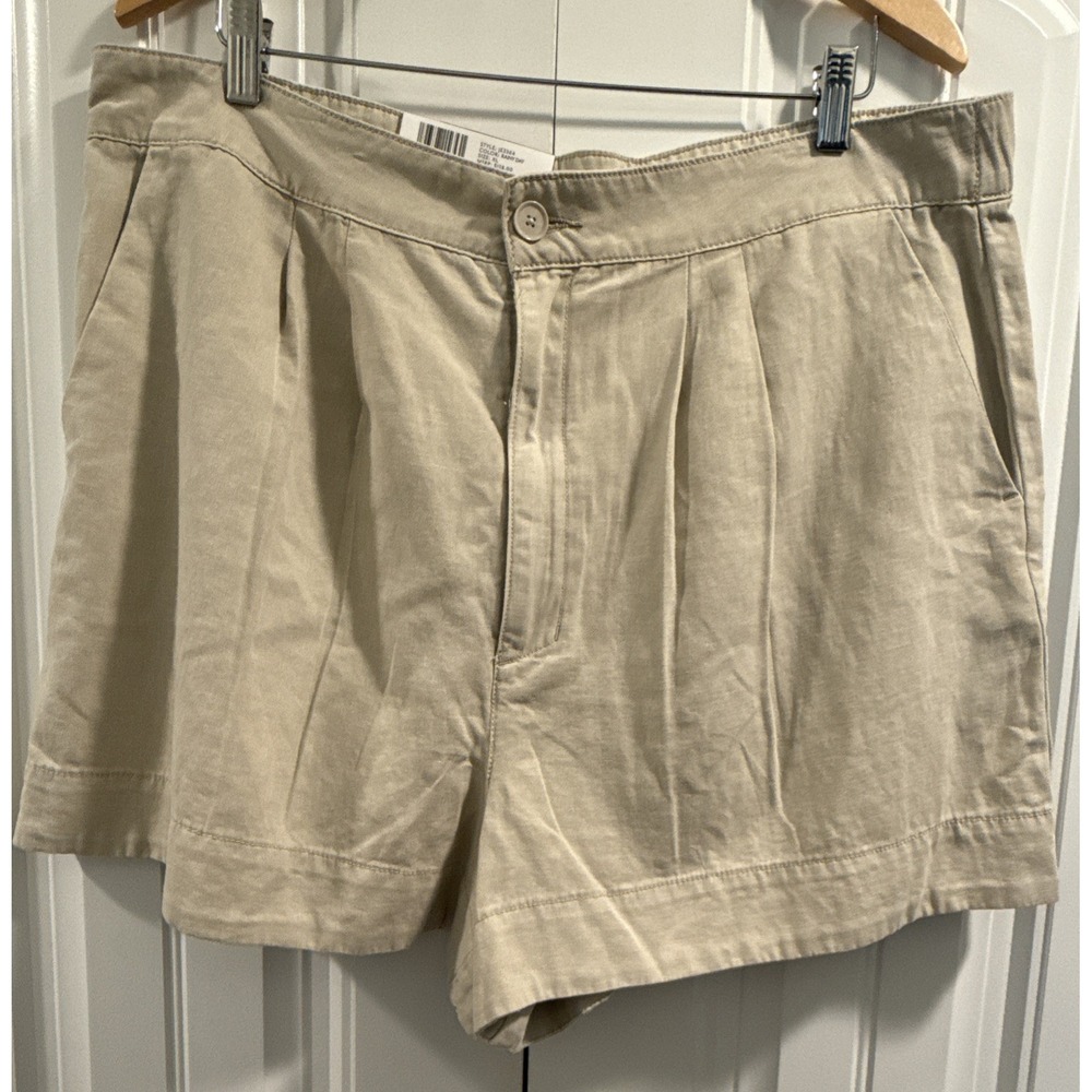 Joie Pleated Shorts Women XL Rainy Day Beige Cotton Linen Blend JE3364 NEW
